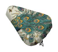 ERSTSNCK Waterproof Bike Seat Cover with Drawstring -Peacock Pattern Universal Exercise Bike Seat Cushion for Men & Women, Comfortable Non-Slip Bicycle Saddle Cover for Road/Mountain Bikes