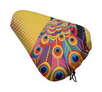 ERSTSNCK Waterproof Bike Seat Cover with Drawstring -Peacock Pattern Universal Exercise Bike Seat Cushion for Men & Women, Comfortable Non-Slip Bicycle Saddle Cover for Road/Mountain Bikes