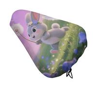ERSTSNCK Waterproof Bike Seat Cover with Drawstring -Rabbit with Bluebells Universal Exercise Bike Seat Cushion for Men & Women, Comfortable Non-Slip Bicycle Saddle Cover for Road/Mountain Bikes
