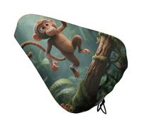 ERSTSNCK Waterproof Bike Seat Cover with Drawstring -Running Monkey Universal Exercise Bike Seat Cushion for Men & Women, Comfortable Non-Slip Bicycle Saddle Cover for Road/Mountain Bikes