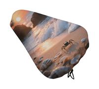 ERSTSNCK Waterproof Bike Seat Cover with Drawstring -Sea Beach Sunset Universal Exercise Bike Seat Cushion for Men & Women, Comfortable Non-Slip Bicycle Saddle Cover for Road/Mountain Bikes