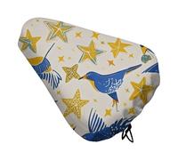 ERSTSNCK Waterproof Bike Seat Cover with Drawstring -Star Bird Print Universal Exercise Bike Seat Cushion for Men & Women, Comfortable Non-Slip Bicycle Saddle Cover for Road/Mountain Bikes