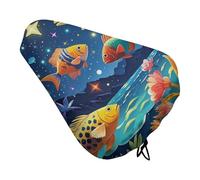 ERSTSNCK Waterproof Bike Seat Cover with Drawstring -Starry and Fish Universal Exercise Bike Seat Cushion for Men & Women, Comfortable Non-Slip Bicycle Saddle Cover for Road/Mountain Bikes