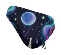 ERSTSNCK Waterproof Bike Seat Cover with Drawstring -Starry Cosmos Universal Exercise Bike Seat Cushion for Men & Women, Comfortable Non-Slip Bicycle Saddle Cover for Road/Mountain Bikes