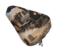ERSTSNCK Waterproof Bike Seat Cover with Drawstring -Steam Train in The Desert Universal Exercise Bike Seat Cushion for Men & Women, Comfortable Non-Slip Bicycle Saddle Cover for Road/Mountain Bikes