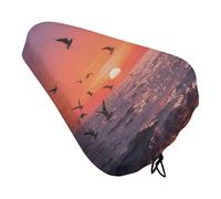 ERSTSNCK Waterproof Bike Seat Cover with Drawstring -Sunset Seagulls Universal Exercise Bike Seat Cushion for Men & Women, Comfortable Non-Slip Bicycle Saddle Cover for Road/Mountain Bikes