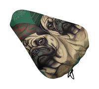 ERSTSNCK Waterproof Bike Seat Cover with Drawstring -Two Pugs Wearing Hats Universal Exercise Bike Seat Cushion for Men & Women, Comfortable Non-Slip Bicycle Saddle Cover for Road/Mountain Bikes