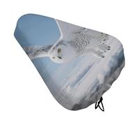 ERSTSNCK Waterproof Bike Seat Cover with Drawstring -White Snowy Owl Universal Exercise Bike Seat Cushion for Men & Women, Comfortable Non-Slip Bicycle Saddle Cover for Road/Mountain Bikes