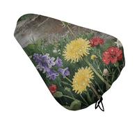 ERSTSNCK Waterproof Bike Seat Cover with Drawstring -Wildflowers Daisy Universal Exercise Bike Seat Cushion for Men & Women, Comfortable Non-Slip Bicycle Saddle Cover for Road/Mountain Bikes