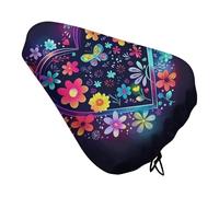 ERSTSNCK Waterproof Bike Seat Cover with Drawstring -with Flower Pattern Universal Exercise Bike Seat Cushion for Men & Women, Comfortable Non-Slip Bicycle Saddle Cover for Road/Mountain Bikes