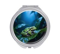 ERSTSNCK Waxy Monkey Tree Frog Compact Mirror for Purse, Double-Sided 1x/2x Magnifying Metal Pocket Makeup Mirrors, Folding Mini Vanity Mirror, Handheld Round Travel Cosmetic Mirrors for Women