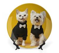 ERSTSNCK Wearing A Black Sweater Ceramic Decorative Plate 7inch Bone China Wall Hanging Ornament Plates Bohemian Style Dinner Plate with Stand Cabinet Display Plates for Home Art Decor