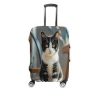 ERSTSNCK White And Black Kitten Sitting Luggage Suitcase Covers Elastic Washable Cute Luggage Protector Travel Suitcase Protective Cover For Adult (Fit 19-32 Inch Luggages) X-Large, white, L, White