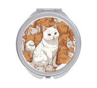 ERSTSNCK White Cat and Hamster Compact Mirror for Purse, Double-Sided 1x/2x Magnifying Metal Pocket Makeup Mirrors, Folding Mini Vanity Mirror, Handheld Round Travel Cosmetic Mirrors for Women
