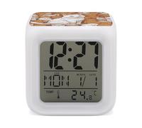 ERSTSNCK White Cat and Hamster Night Light Alarm Clock LED Display Alarms for Bedroom Smart Digital Alarm Clock Wtih 7 Colorful Ambient Lights Sleep Timer for Heavy Sleepers Simple Operation