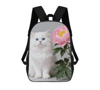 ERSTSNCK White Cat And Peonies_ Laptop Backpack for Travel Work Cute Bookbag Computer Backpack Casual Daypack