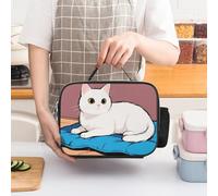 ERSTSNCK White Cat Insulated Lunch Bag for Women Lunch Box Large Capacity, Leakproof Tote with Detachable Handles- 5-Hour Cold/Hot Retention Cooler Bag for Office, Picnic, Camping