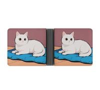 ERSTSNCK White Cat Wallet for Men Bifold Rfid Blocking Slim Money Clip Front Pocket Wallet Card Holder