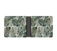 ERSTSNCK White Ed Tropical Botanical Leaves Wallet for Men Bifold Rfid Blocking Slim Money Clip Front Pocket Wallet Card Holder