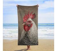 ERSTSNCK White Feather Rooster Beach Towel Oversized 31" X 63" Absorbent Towels Quick Dry Pool Towel Lightweight Bath Towels Sandproof Beach Blanket for Gym Swimming Sports Travel Gifts