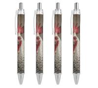 ERSTSNCK White Feather Rooster Black Ballpoint Pens Fine Point (0.5mm) Black Ink Pen Retractable Ball Point Pens with Comfortable Full Grip for Journaling, And Office Writing Ideal 4 PCS