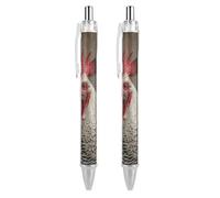 ERSTSNCK White Feather Rooster Black Ballpoint Pens Fine Point (0.5mm) Black Ink Pen Retractable Ball Point Pens with Comfortable Full Grip for Journaling, And Office Writing Ideal 2 PCS