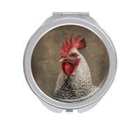 ERSTSNCK White Feather Rooster Compact Mirror for Purse, Double-Sided 1x/2x Magnifying Metal Pocket Makeup Mirrors, Folding Mini Vanity Mirror, Handheld Round Travel Cosmetic Mirrors for Women