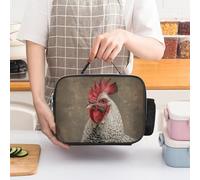 ERSTSNCK White Feather Rooster Insulated Lunch Bag for Women Lunch Box Large Capacity, Leakproof Tote with Detachable Handles- 5-Hour Cold/Hot Retention Cooler Bag for Office, Picnic, Camping