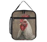 ERSTSNCK White Feather Rooster Lunch Bag for Adults Reusable Insulated Lunchbox Leakproof Small Lunch Box Tote for Men & Women Portable Food Cooler Bag for Work, Office, Picnics