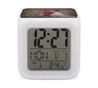 ERSTSNCK White Feather Rooster Night Light Alarm Clock LED Display Alarms for Bedroom Smart Digital Alarm Clock Wtih 7 Colorful Ambient Lights Sleep Timer for Heavy Sleepers Simple Operation