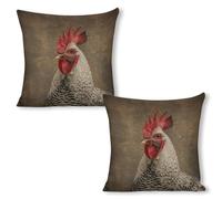 ERSTSNCK White Feather Rooster Pillow Covers 18"x18"（2pcs） Linen Throw Pillow Covers - Double Sided Decorative Square Cushion Cases for Sofa, Bed, Chair (No Insert Included)