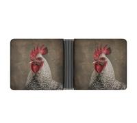 ERSTSNCK White Feather Rooster Wallet for Men Bifold Rfid Blocking Slim Money Clip Front Pocket Wallet Card Holder