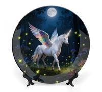 ERSTSNCK White Horse Ceramic Decorative Plate 10inch Bone China Wall Hanging Ornament Plates Bohemian Style Dinner Plate with Stand Cabinet Display Plates for Home Art Decor