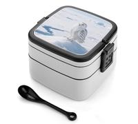 ERSTSNCK White Owl Bento Box 1000ml Leak Proof Lunch Container with Removable Dividers & Spoon - BPA-Free PP Stackable Lunch Box for Work, Office, Picnic, Travel, Dining Out