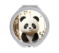 ERSTSNCK White Panda Compact Mirror for Purse, Double-Sided 1x/2x Magnifying Metal Pocket Makeup Mirrors, Folding Mini Vanity Mirror, Handheld Round Travel Cosmetic Mirrors for Women