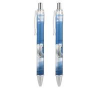 ERSTSNCK White Polar Bear on Ice Black Ballpoint Pens Fine Point (0.5mm) Black Ink Pen Retractable Ball Point Pens with Comfortable Full Grip for Journaling, And Office Writing Ideal 2 PCS