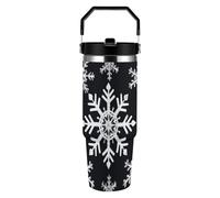 ERSTSNCK White Snowflake 30oz Tumbler Large Capacity Car Cup with Handle And Straw Lid Stainless Steel Travel Mug Double Wall Vacuum Insulated Cup Leak-Proof for Outdoor Home Use
