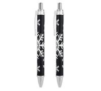 ERSTSNCK White Snowflake Black Ballpoint Pens Fine Point (0.5mm) Black Ink Pen Retractable Ball Point Pens with Comfortable Full Grip for Journaling, And Office Writing Ideal 2 PCS