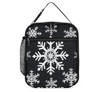 ERSTSNCK White Snowflake Lunch Bag for Adults Reusable Insulated Lunchbox Leakproof Small Lunch Box Tote for Men & Women Portable Food Cooler Bag for Work, Office, Picnics