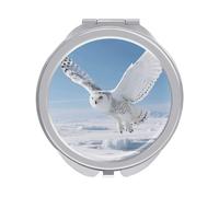 ERSTSNCK White Snowy Owl Compact Mirror for Purse, Double-Sided 1x/2x Magnifying Metal Pocket Makeup Mirrors, Folding Mini Vanity Mirror, Handheld Round Travel Cosmetic Mirrors for Women