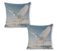 ERSTSNCK White Snowy Owl Pillow Covers 18"x18"（2pcs） Linen Throw Pillow Covers - Double Sided Decorative Square Cushion Cases for Sofa, Bed, Chair (No Insert Included)