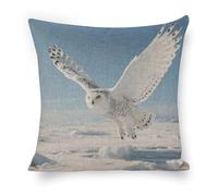 ERSTSNCK White Snowy Owl Pillow Covers 18"x18" Linen Throw Pillow Covers - Double Sided Decorative Square Cushion Cases for Sofa, Bed, Chair (No Insert Included)