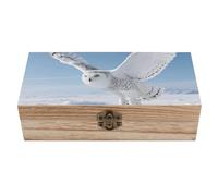ERSTSNCK White Snowy Owl Wooden Storage Box Elegant Retro Jewelry Box with Hinged Lid Decorative Keepsake Boxes Decor Handmade Organizer Boxes for Wedding, Party, Gift, Diy Craft, Home Decor