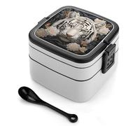 ERSTSNCK White Tiger Photo Puzzle Bento Box 1000ml Leak Proof Lunch Container with Removable Dividers & Spoon - BPA-Free PP Stackable Lunch Box for Work, Office, Picnic, Travel, Dining Out