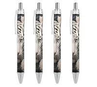 ERSTSNCK White Tiger Photo Puzzle Black Ballpoint Pens Fine Point (0.5mm) Black Ink Pen Retractable Ball Point Pens with Comfortable Full Grip for Journaling, And Office Writing Ideal 4 PCS