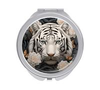 ERSTSNCK White Tiger Photo Puzzle Compact Mirror for Purse, Double-Sided 1x/2x Magnifying Metal Pocket Makeup Mirrors, Folding Mini Vanity Mirror, Handheld Round Travel Cosmetic Mirrors for Women