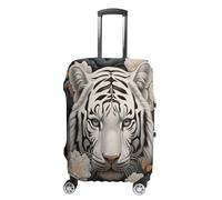 ERSTSNCK White Tiger Photo Puzzle Luggage Suitcase Covers Elastic Washable Cute Luggage Protector Travel Suitcase Protective Cover For Adult (Fit 19-32 Inch Luggages) X-Large, white, M, White Tiger