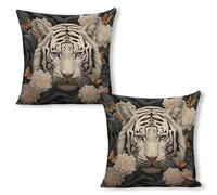 ERSTSNCK White Tiger Photo Puzzle Pillow Covers 18"x18"（2pcs） Linen Throw Pillow Covers - Double Sided Decorative Square Cushion Cases for Sofa, Bed, Chair (No Insert Included)