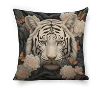 ERSTSNCK White Tiger Photo Puzzle Pillow Covers 18"x18" Linen Throw Pillow Covers - Double Sided Decorative Square Cushion Cases for Sofa, Bed, Chair (No Insert Included)