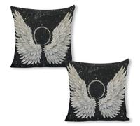 ERSTSNCK White Wings with Halo Pillow Covers 18"x18"（2pcs） Linen Throw Pillow Covers - Double Sided Decorative Square Cushion Cases for Sofa, Bed, Chair (No Insert Included)